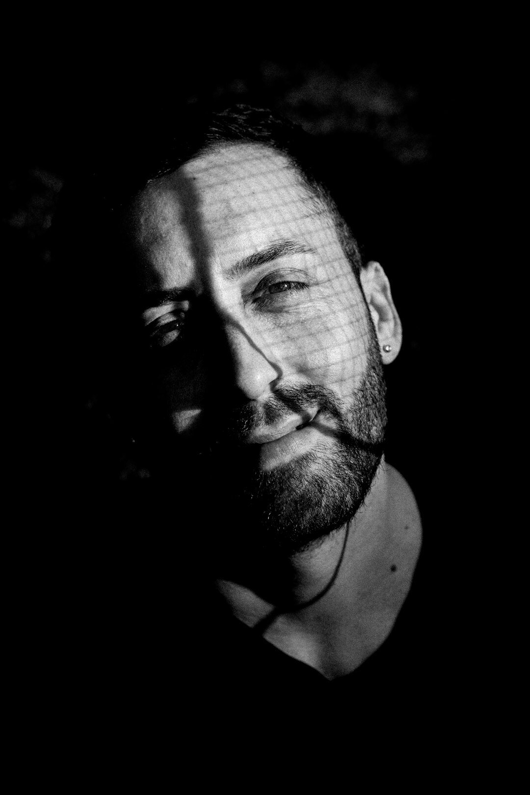 Overhead studio lighting grid with softboxes